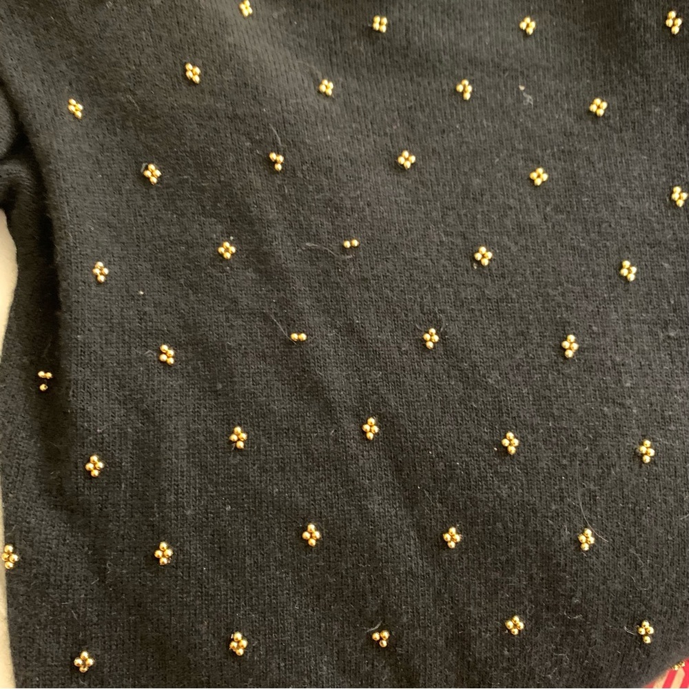 Vintage Gold Beaded Crewneck Black Sweater SZ M - Picture 3 of 13